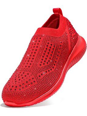 Sparkly Rhinestone Sneakers, Lightweight Mesh Glitter Shoes for Casual